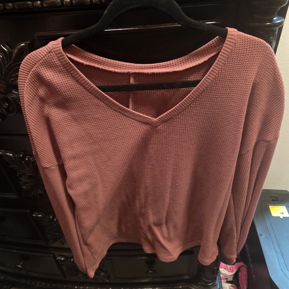 SHEIN Brick Waffle Knit V-Neck Top